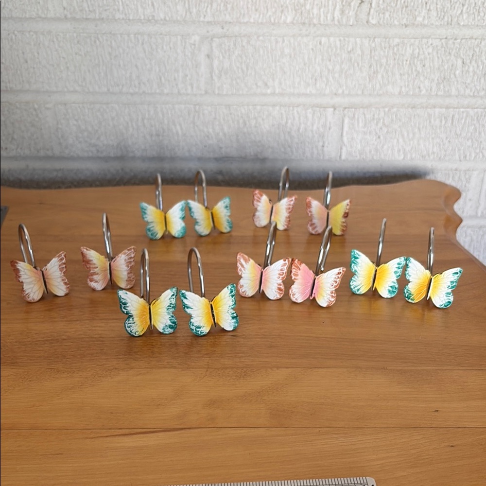 Butterfly Anti Rust Resin Shower Hooks Blue Yellow Terra Cotta Curtain Hooks - Picture 2 of 6
